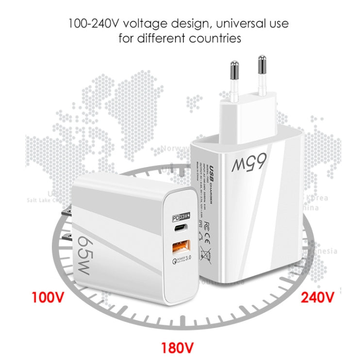 A502 65W USB-C/Type-C+USB Dual Port GaN Charger QC3.0 Laptop Universal Charger US Plug White - USB Charger by buy2fix | Online Shopping UK | buy2fix