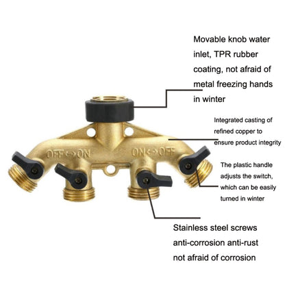 Garden Watering Agricultural Irrigation Family Car Wash Faucet Copper 4-way Ball Valve Water Divider(European Thread) - Watering & Irrigation by buy2fix | Online Shopping UK | buy2fix