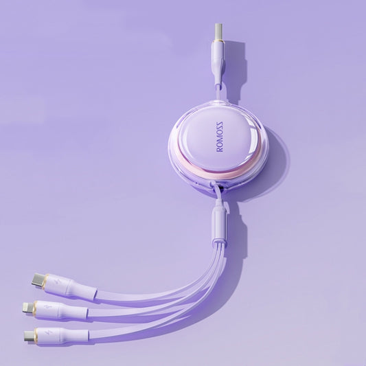 ROMOSS CB258S 3.5A 3-In-1 Telescopic Data Charging Cable USB-A To Type-C & 8 Pin & Micro Wire 1.1m (Purple) - Multifunction Cable by ROMOSS | Online Shopping UK | buy2fix