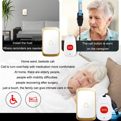 CACAZI C20 Two To Three Wireless Pager For The Elderly Home Care Waterproof Emergency Pager, EU Plug(Gold) - Wireless Doorbell by CACAZI | Online Shopping UK | buy2fix