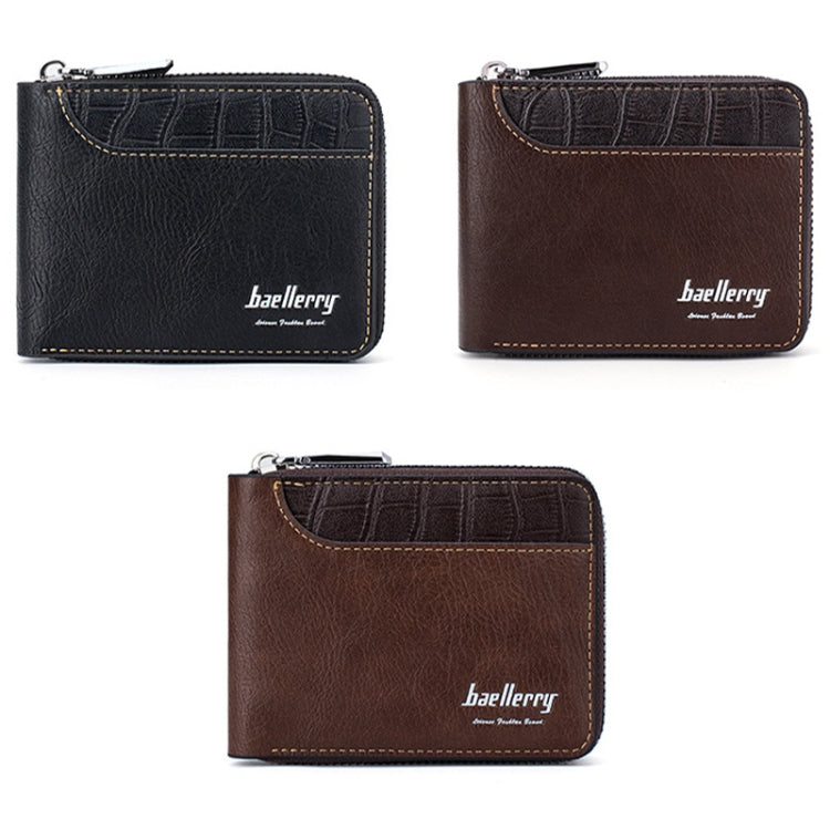 Baellerry D5101 RFID Anti-theft Spliced Short Wallet Retro Multi-card Zipper Coin Purse(Black) - Antimagnetic RFID Package by Baellerry | Online Shopping UK | buy2fix