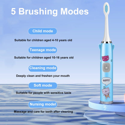 USB Charging Fully Automatic Ultrasonic Cartoon Children Electric Toothbrush, Color: White with 6 Heads - Toothbrushes by buy2fix | Online Shopping UK | buy2fix