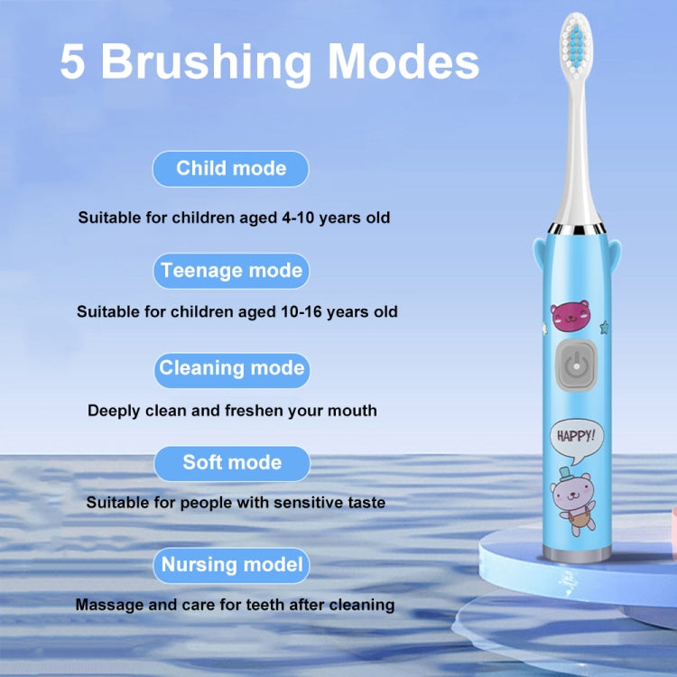 USB Charging Fully Automatic Ultrasonic Cartoon Children Electric Toothbrush, Color: Blue with 1 Head - Toothbrushes by buy2fix | Online Shopping UK | buy2fix