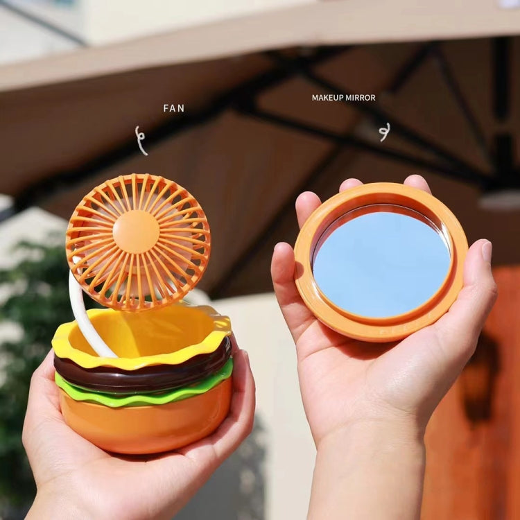 Hamburger Shaped Mini Desktop Fan with Cosmetic Mirror(Yellow) - Electric Fans by buy2fix | Online Shopping UK | buy2fix