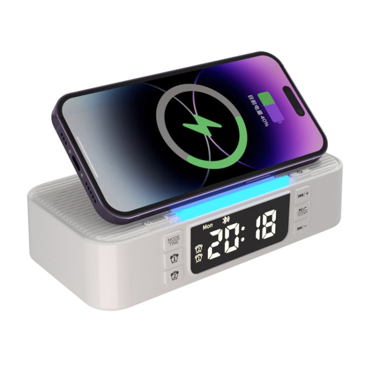 Digital Alarm Clock Wireless Charger Bluetooth Speaker RGB Night Light Cell Phone Stand(White) - Desktop Speaker by buy2fix | Online Shopping UK | buy2fix