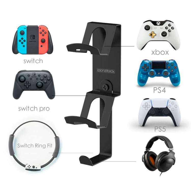 For Xbox / PS5 / Switch 3 In 1 Dual Controller, Earphone Wall Mount Storage Bracket With Anti-Slip Pad(Black) - Holder by buy2fix | Online Shopping UK | buy2fix