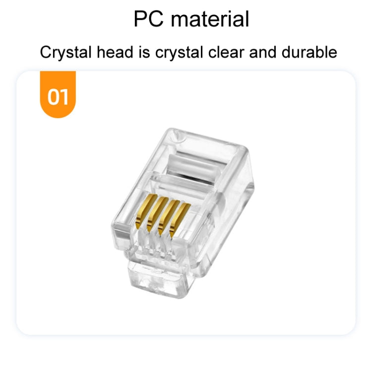 1000pcs /Pack 2-Pronged Gold-Plated 4P4C Telephone Crystal Heads 4 Core Handset RJ9 Cable Connector - Lan Cable and Tools by buy2fix | Online Shopping UK | buy2fix