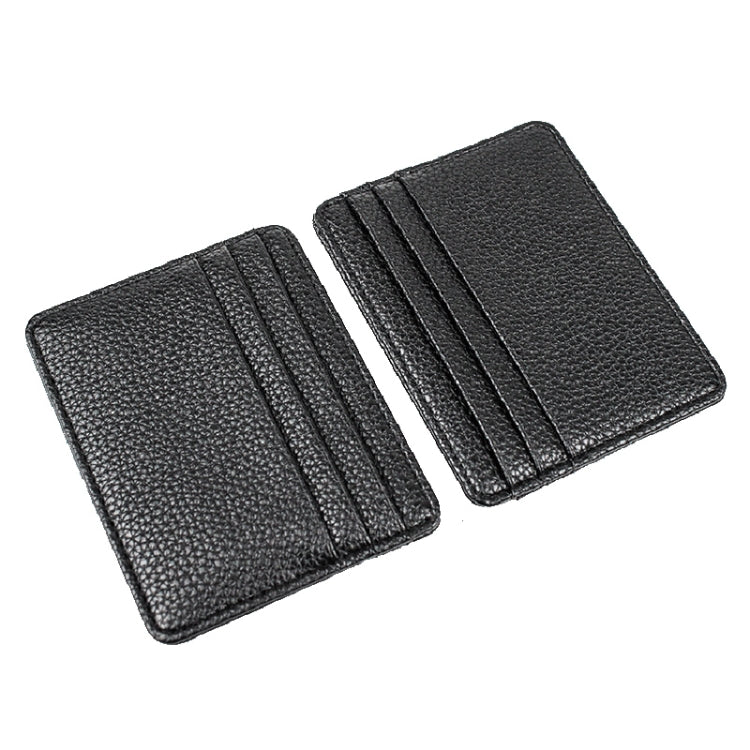 Lychee Pattern Multi-Card Slot Mini Card Holder Ultra-thin Coin Purse(Black) - Card & Passport Bags by Pieru | Online Shopping UK | buy2fix