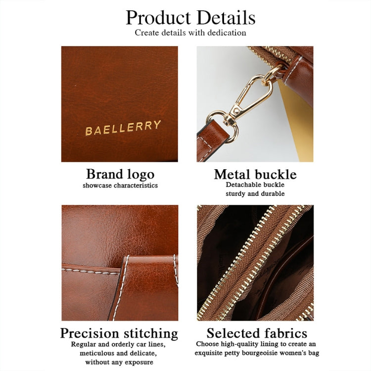 Baellerry N8925 Oil Wax Leather Double Zipper Mobile Phone Bag Shoulder Crossbody Coin Purse(Brown) - Single-shoulder Bags by Baellerry | Online Shopping UK | buy2fix