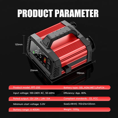 FOXSUR 25A 12V/24V Portable High-Power Car Ship Motorcycle Charger(UK Plug) - Battery Charger by FOXSUR | Online Shopping UK | buy2fix