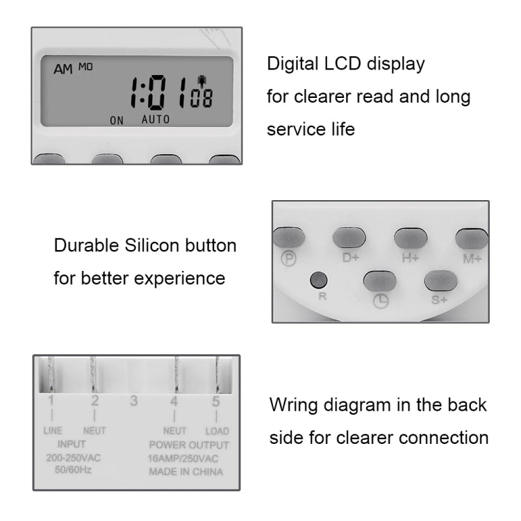 SINOTIMER CN101S-3 24V 1 Second Interval Digital LCD Timer Switch 7 Days Weekly Programmable Time Relay - Switch by SINOTIMER | Online Shopping UK | buy2fix