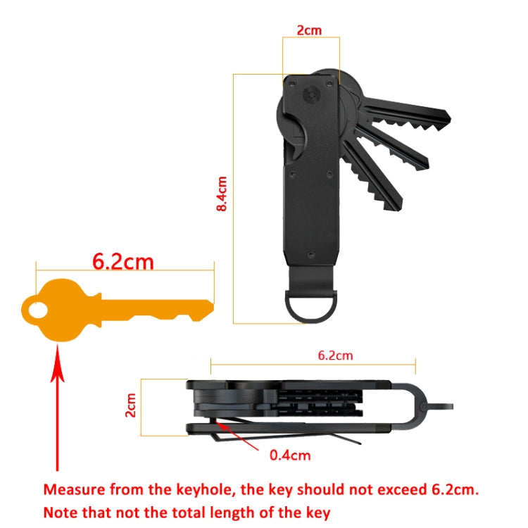 Compact Key Organizer Metal Key Chain Can Hold 2-6 Keys Black Forged Carbon - Key Rings by buy2fix | Online Shopping UK | buy2fix