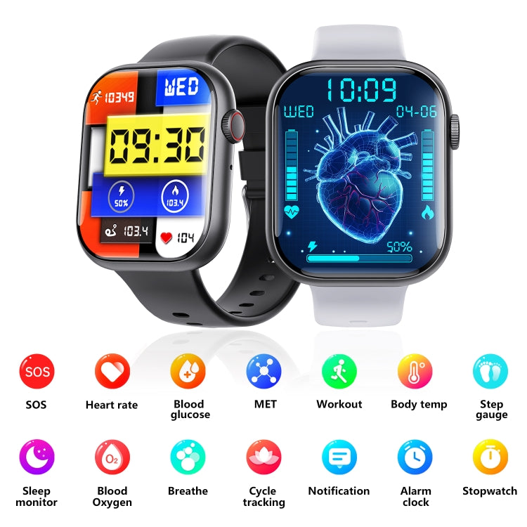 F70  2.1 Inch Screen Smart Watch With Blood Sugar/Blood Oxygen Monitoring /SOS Alarm/100+ Sports Modes, Color: Black Leather - Smart Watches by buy2fix | Online Shopping UK | buy2fix