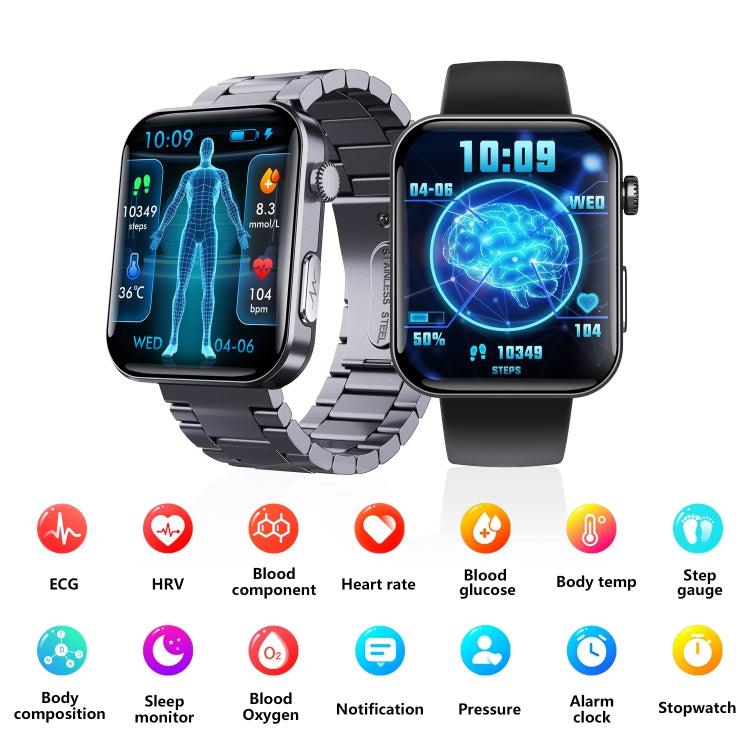 F300  2.1-Inch Screen Smart Watch Supports Bluetooth Calls/ECG/Blood Composition Analysis/50+ Sports Modes, Color: Black Silicone - Smart Watches by buy2fix | Online Shopping UK | buy2fix