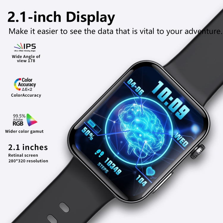 F300  2.1-Inch Screen Smart Watch Supports Bluetooth Calls/ECG/Blood Composition Analysis/50+ Sports Modes, Color: Black Silicone - Smart Watches by buy2fix | Online Shopping UK | buy2fix