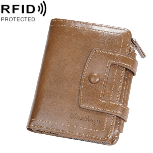 Baellerry D5112 RFID Anti-Theft Multi-Card Slot Buckle Tri-fold Zipper Short Wallet Coin Purse(Brown) - Antimagnetic RFID Package by Baellerry | Online Shopping UK | buy2fix