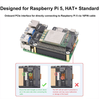 Waveshare For Raspberry Pi 5 PCIe to MiniPCIe / Gigabit Ethernet / USB 3.2 Gen1 HAT, Spec: SIM7600G-H - Raspberry Pi Accessories by Waveshare | Online Shopping UK | buy2fix