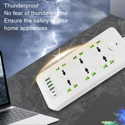 Thunderproof Overload Protection 4USB+2PD+6 Holes Socket, Color: White UK Plug - Extension Socket by buy2fix | Online Shopping UK | buy2fix