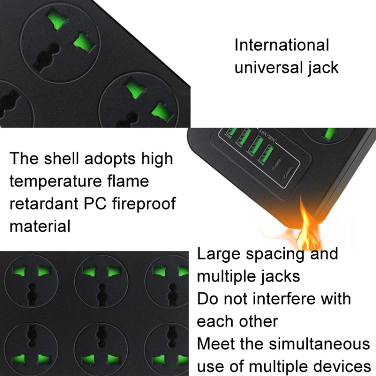 Thunderproof Overload Protection 4USB+2PD+6 Holes Socket, Color: White UK Plug - Extension Socket by buy2fix | Online Shopping UK | buy2fix