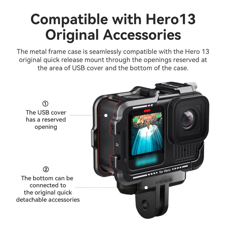 aMagisn Essential Ver Metal Rabbit Cage for GoPro HERO13 Black / HERO12 Black / HERO11 Black / HERO10 Black / HERO9 Black(Black) - Protective Frame by aMagisn | Online Shopping UK | buy2fix