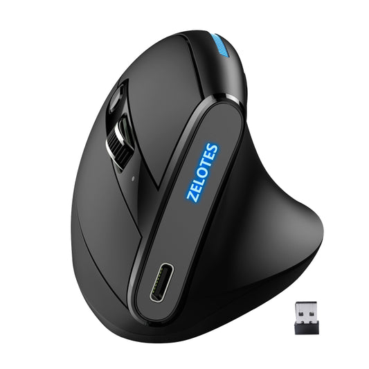 ZELOTES F36A 6-Buttons Vertical Grip Ergonomic Rechargeable Wireless Mouse(Black) - Wireless Mice by ZELOTES | Online Shopping UK | buy2fix