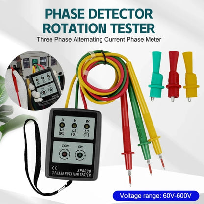 SP8030 3 Phase Alternating Current Phase Meter Phase Detector Rotation Tester Indicator Digital Phase-Order Indicator - Digital Multimeter by buy2fix | Online Shopping UK | buy2fix