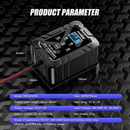 FOXSUR 6V/12V 1.5A Lawn Mower Motorcycle Lead Acid Battery SAE Plug Charger(EU Plug) - Battery Charger by FOXSUR | Online Shopping UK | buy2fix