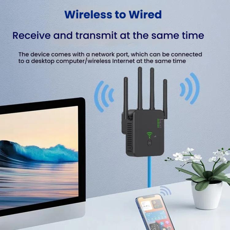 Urant U10 300Mbps 2.4G Wireless Repeater WiFi Signal Amplifier With 4 Antennas US Plug Black - Broadband Amplifiers by Urant | Online Shopping UK | buy2fix