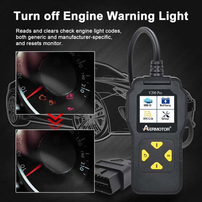 AERMOTOR V200PRO Car Troubleshooter Engine Inspection Scanner Readout Card ELM327 Battery Inspection Tool(Black) - Electronic Test by AERMOTOR | Online Shopping UK | buy2fix