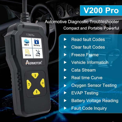 AERMOTOR V200PRO Car Troubleshooter Engine Inspection Scanner Readout Card ELM327 Battery Inspection Tool(Black) - Electronic Test by AERMOTOR | Online Shopping UK | buy2fix