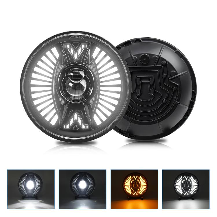 7 Inch Round Lens With Tangent Fan-Shaped Angel Eye Headlights(H4) - LED Headlamps by buy2fix | Online Shopping UK | buy2fix