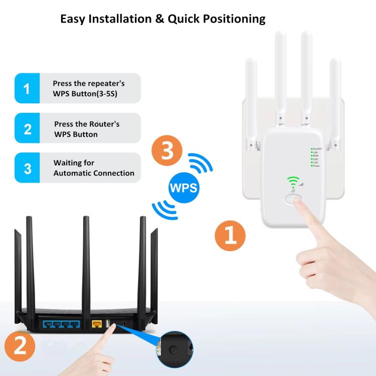 Urant U11 1200Mbps 2.4G&5.8G Wireless Repeater WiFi Signal Amplifier Support WPS Quick Setting UK Plug White - Broadband Amplifiers by Urant | Online Shopping UK | buy2fix