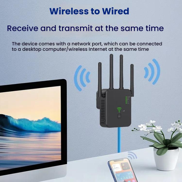 Urant U10 1200Mbps 2.4G & 5.8G Wireless Repeater WiFi Signal Amplifier With 4 Antenna US Plug White - Broadband Amplifiers by Urant | Online Shopping UK | buy2fix