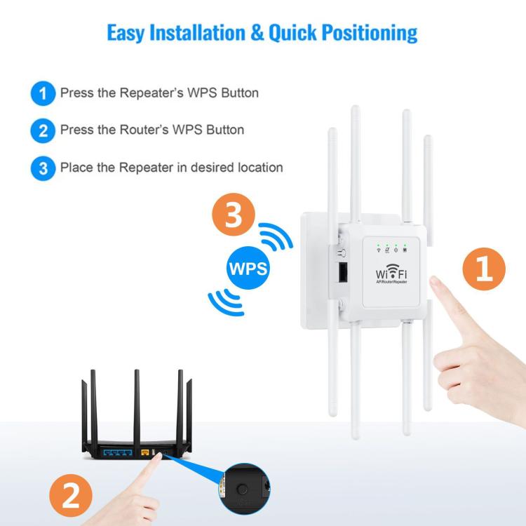 U18 300Mbps 2.4G Wireless Repeater WiFi Signal Amplifier With 8 Antennas US Plug Black - Broadband Amplifiers by buy2fix | Online Shopping UK | buy2fix