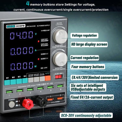 SUGON 3010PM 150W 30V 10A 4 Digital Display Cell Phone Repair Power Meter EU Plug - Power Supply by SUGON | Online Shopping UK | buy2fix