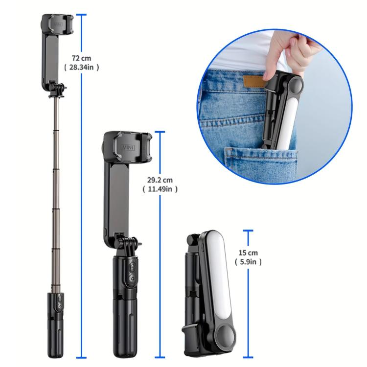 L09 Mini Handheld Folding Anti-shake Stabilizer Bluetooth Beauty Fill Light Selfie Stick(Black) - Selfie Sticks by buy2fix | Online Shopping UK | buy2fix