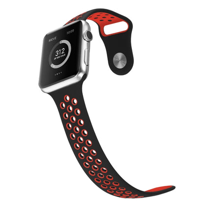 For Apple Watch Series 9&8&7 41mm / SE 3&SE 2&6&SE&5&4 40mm / 3&2&1 38mm Fashionable Classical Silicone Sport Watch Band (Black Red) - Watch Bands by buy2fix | Online Shopping UK | buy2fix