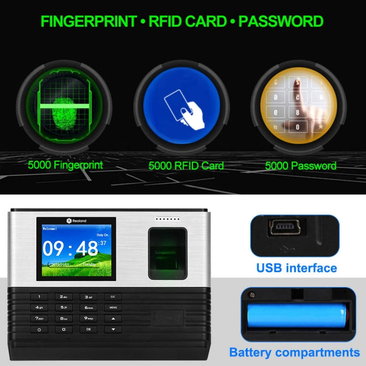 Realand AL355 Fingerprint Time Attendance with 2.8 inch Color Screen & ID Card Function & WiFi - Attendance System by Realand | Online Shopping UK | buy2fix