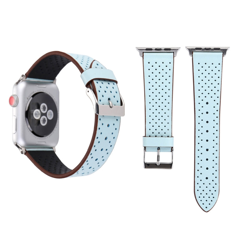 For Apple Watch Series 9&8&7 41mm / SE 3&SE 2&6&SE&5&4 40mm / 3&2&1 38mm Simple Fashion Genuine Leather Hole Pattern Watch Band(Blue) - Watch Bands by buy2fix | Online Shopping UK | buy2fix