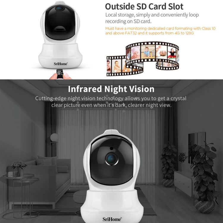 SriHome SH020 3.0 Million Pixels 1296P HD AI IP Camera, Support Two Way Talk / Auto Tracking / Humanoid Detection / Night Vision / TF Card, AU Plug - Security by SriHome | Online Shopping UK | buy2fix