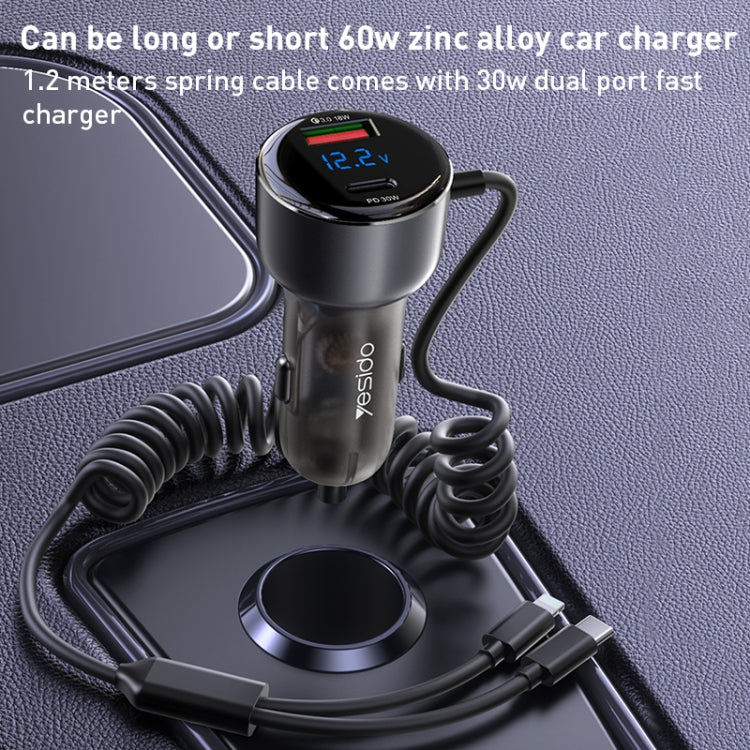 Yesido Y58 60W PD + QC3.0 Dual Port Car Fast Charger with USB-C / Type-C + 8 Pin Spring Cable - Car Charger by Yesido | Online Shopping UK | buy2fix