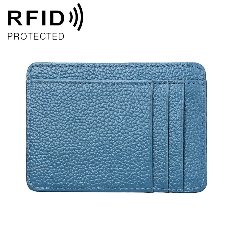 KB37 Antimagnetic RFID Litchi Texture Leather Card Holder Wallet Billfold for Men and Women (Lake Blue) - Antimagnetic RFID Package by buy2fix | Online Shopping UK | buy2fix