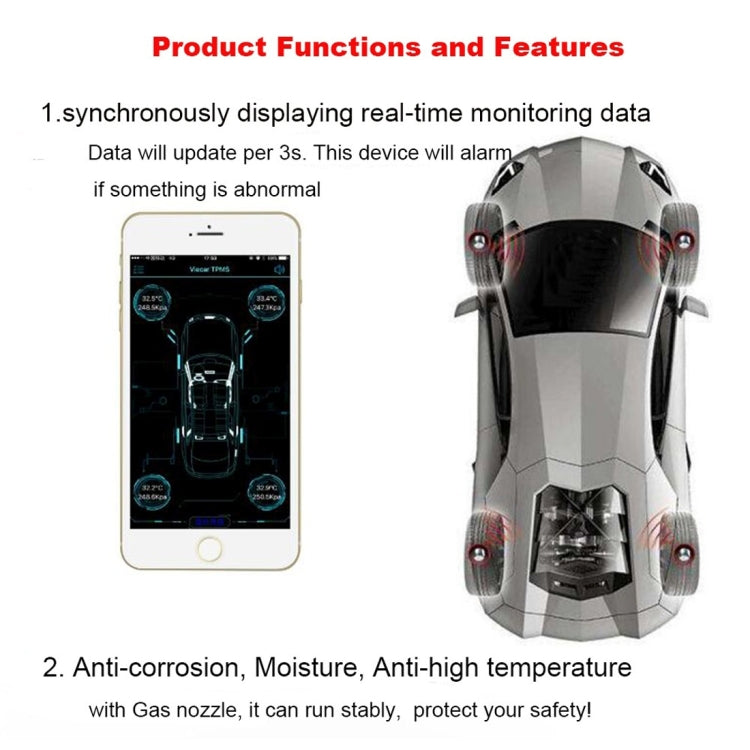 VC601 TPMS 4 Built-in Sensors Tire Pressure Monitoring Alarming System Diagnostic-tool with Bluetooth 4.0 Work on Android / iOS / iPad - In Car by buy2fix | Online Shopping UK | buy2fix