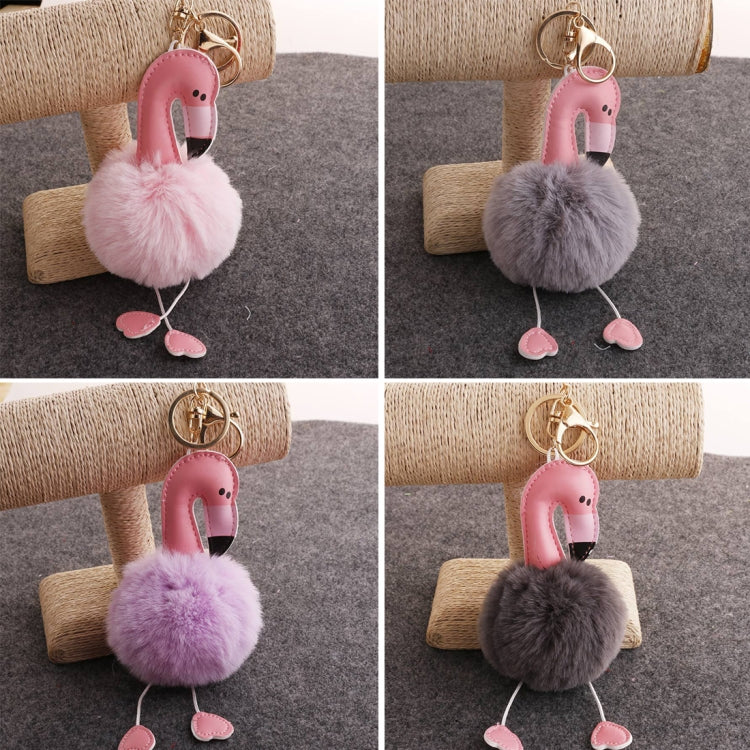 Super Metal Flamingo Key Chain Imitation Rabbit Hair Bulb Fur Plush Car Ornaments Pendant Key Ring,  Random Color Delivery - Key Rings by buy2fix | Online Shopping UK | buy2fix