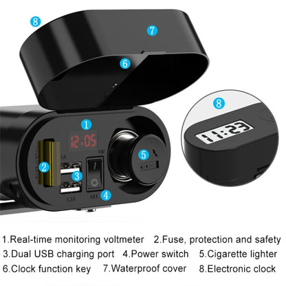 3A Motorcycle Multi-functional Cigarette Lighter Socket Voltmeter + Cigarette Lighter Socket + Dual USB - In Car by buy2fix | Online Shopping UK | buy2fix