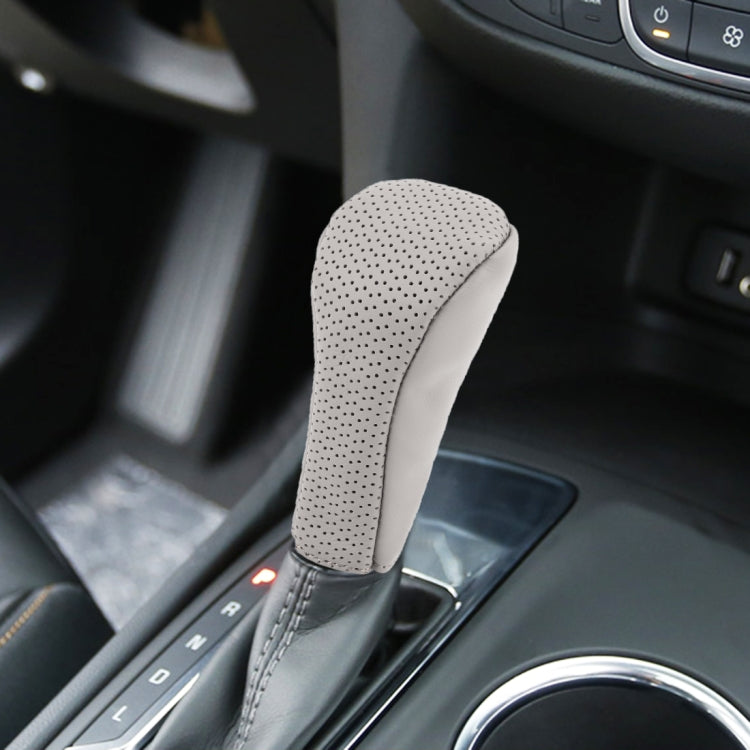 Universal Nonslip Breathable Genuine Leather Car Gear Shift Knob Cover(Grey) - Shift Knob by buy2fix | Online Shopping UK | buy2fix