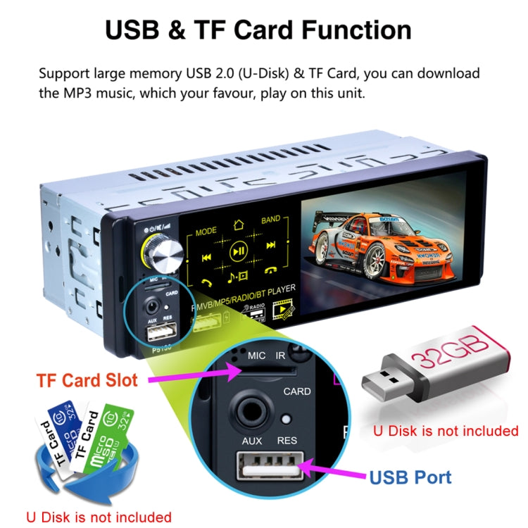 P5130 HD 1 Din 4.1 inch Car Radio Receiver MP5 Player, Support FM & AM & Bluetooth & TF Card, with Steering Wheel Remote Control - Car MP3 & MP4 & MP5 by buy2fix | Online Shopping UK | buy2fix