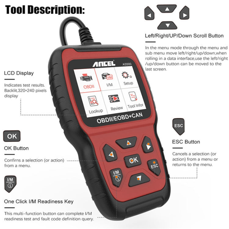 Ancel AS500 OBDII Scanner Engine Reader Car Diagnostics Tool - In Car by buy2fix | Online Shopping UK | buy2fix