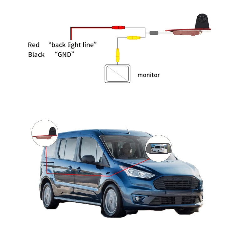 PZ477 Car Waterproof 170 Degree Brake Light View Camera + 7 inch Rearview Monitor for Ford Transit Custom - In Car by buy2fix | Online Shopping UK | buy2fix