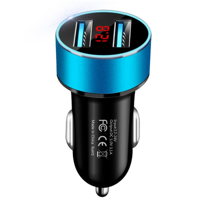 JMG-C016A 5 PCS 5V 3.1A Car Dual USB Charger with LED Display(Blue) - Car Charger by buy2fix | Online Shopping UK | buy2fix